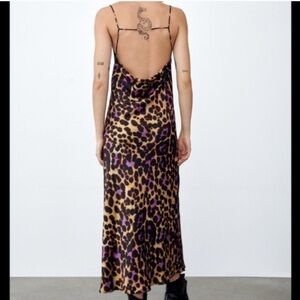 NWT Zara Backless Leopard Print Maxi Dress - Black, Brown, Purple size XS